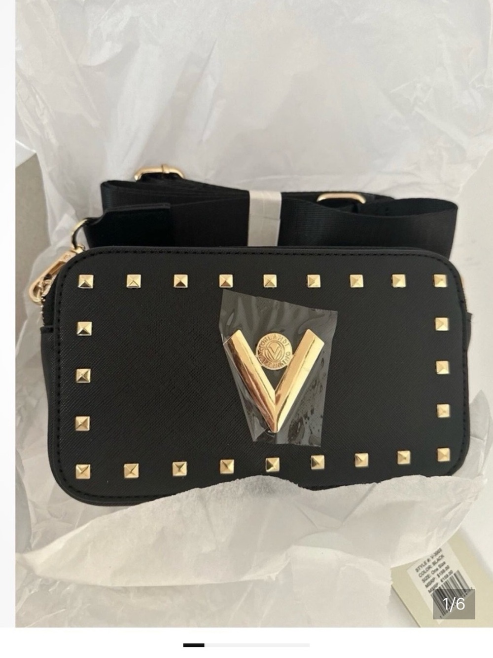 ✨NWT Valentino Orlandi Black Gold Studded Crossbody Camera Bag OS✨